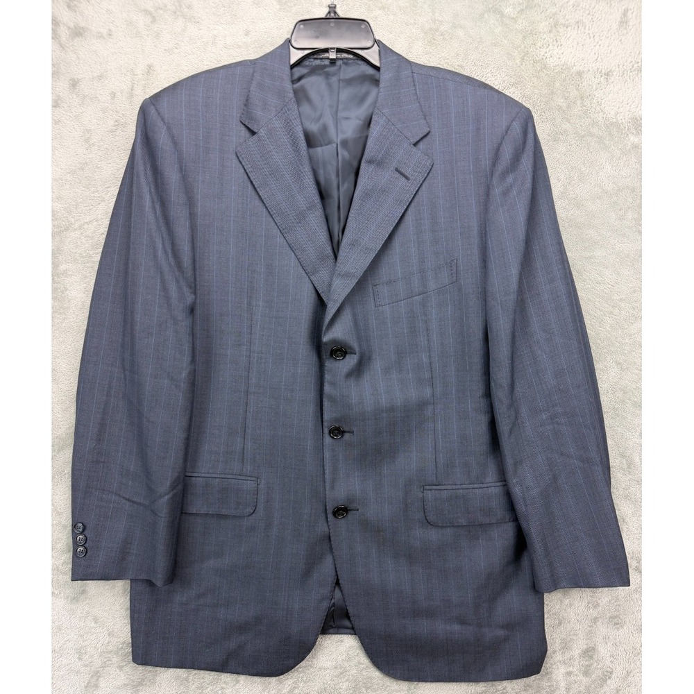 Corneliani Men's Blazer 54R Navy Striped 100% Virgin Wool 3-Button